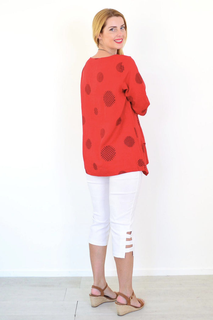 Black circle linen blend tunic top by Ruby Rain, featuring a relaxed fit and stylish round neckline with natural fabric texture.