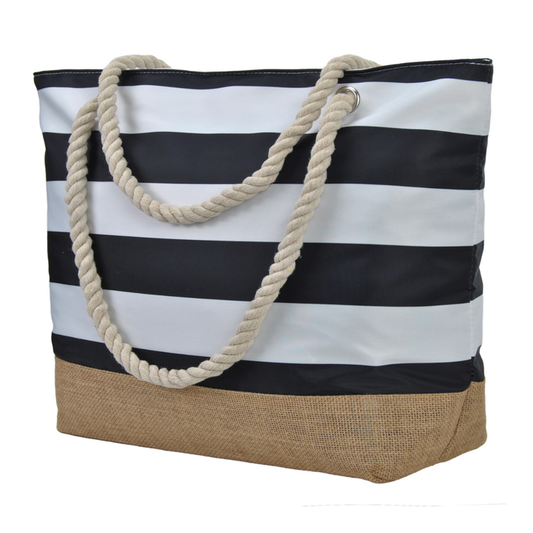 Black Jute Canvas Beach Tote Bag