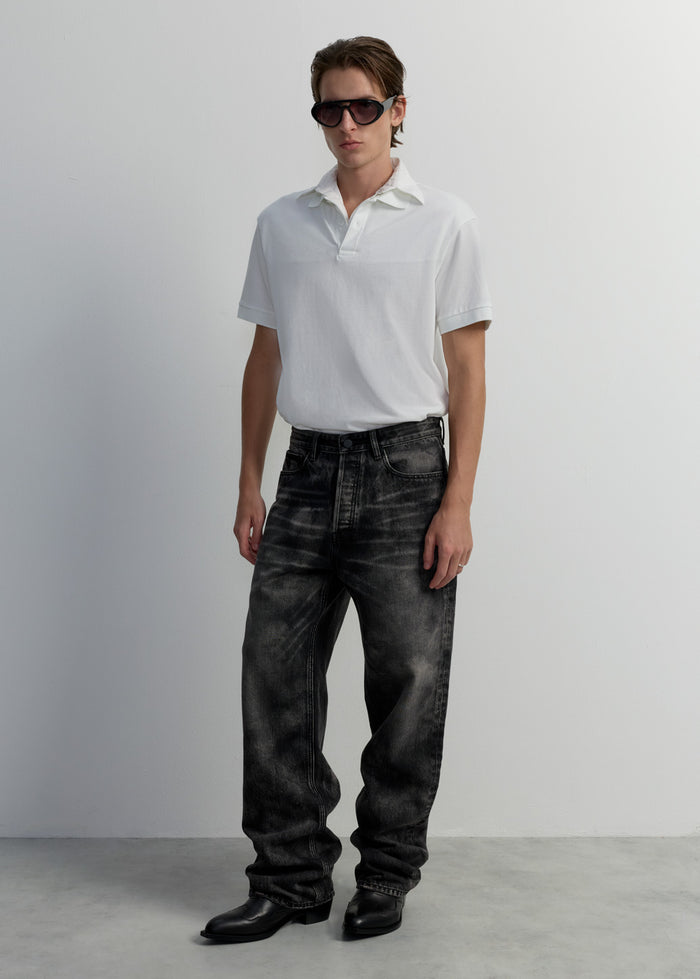 BLACK WASHED STRAIGHT JEANS