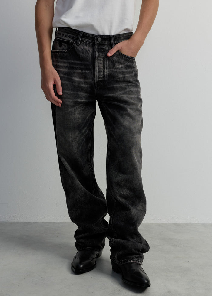 BLACK WASHED STRAIGHT JEANS