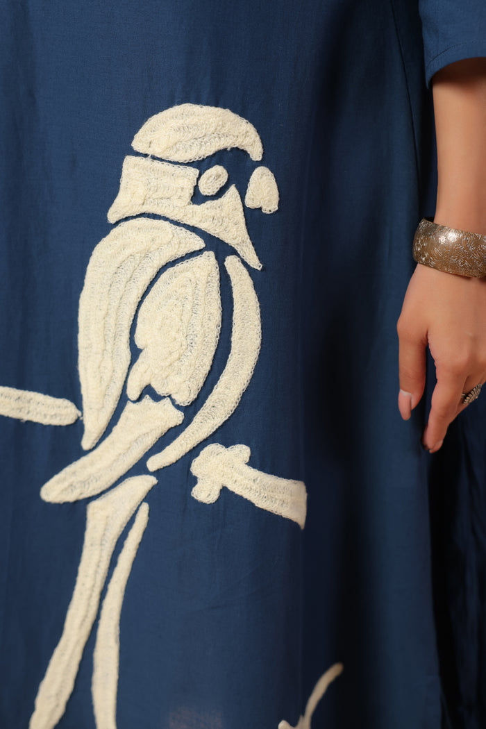 Blue Bird Nature-Inspired Cotton Straight Kurta Set with Crushed Dupatta