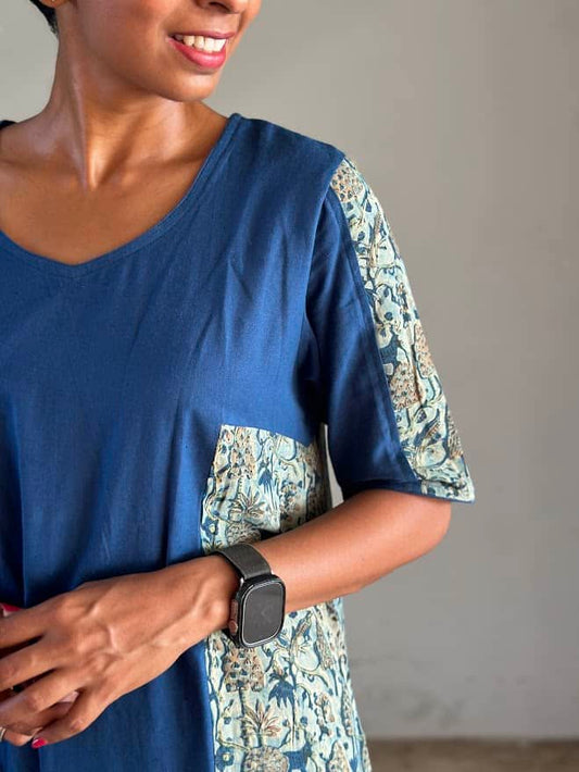 Blue colour block kurta