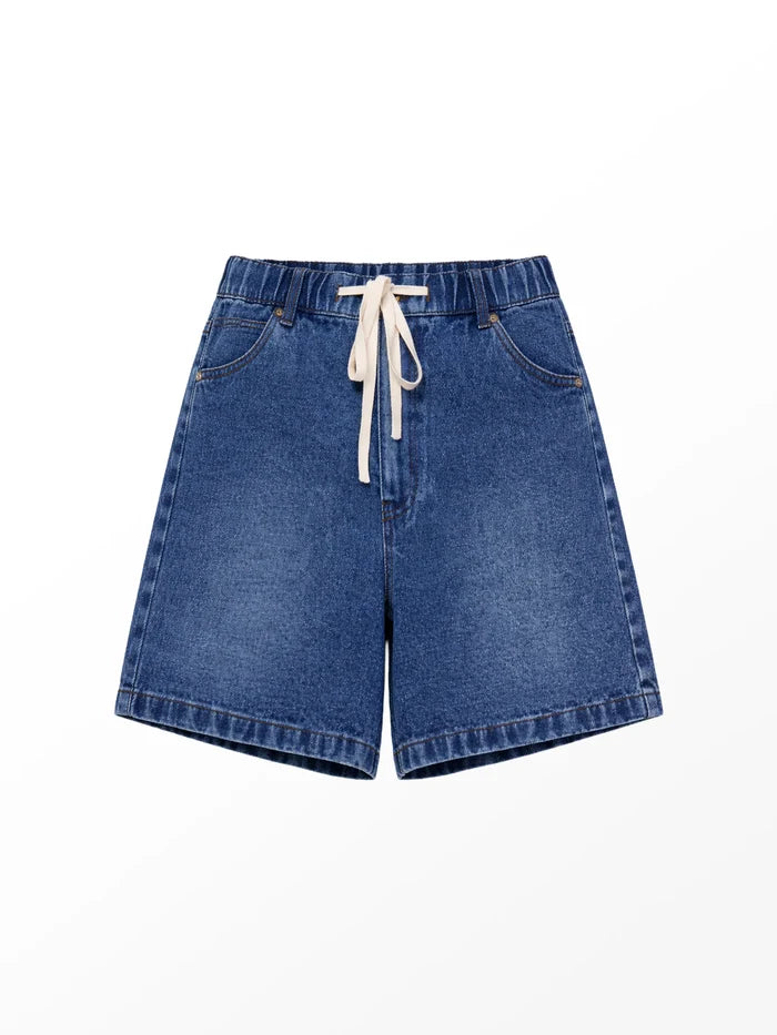 Blue Denim Drawstring Shorts