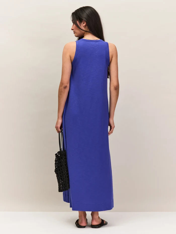 Blue Slub Jersey V-Neck Midi Dress