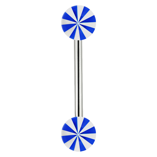 14g Striped Tongue Bar Blue Surgical Steel / Blue Barbell
