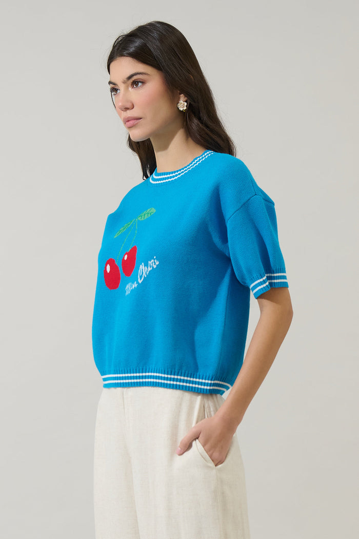 Brissy Cherry Drop Shoulder Sweater Top