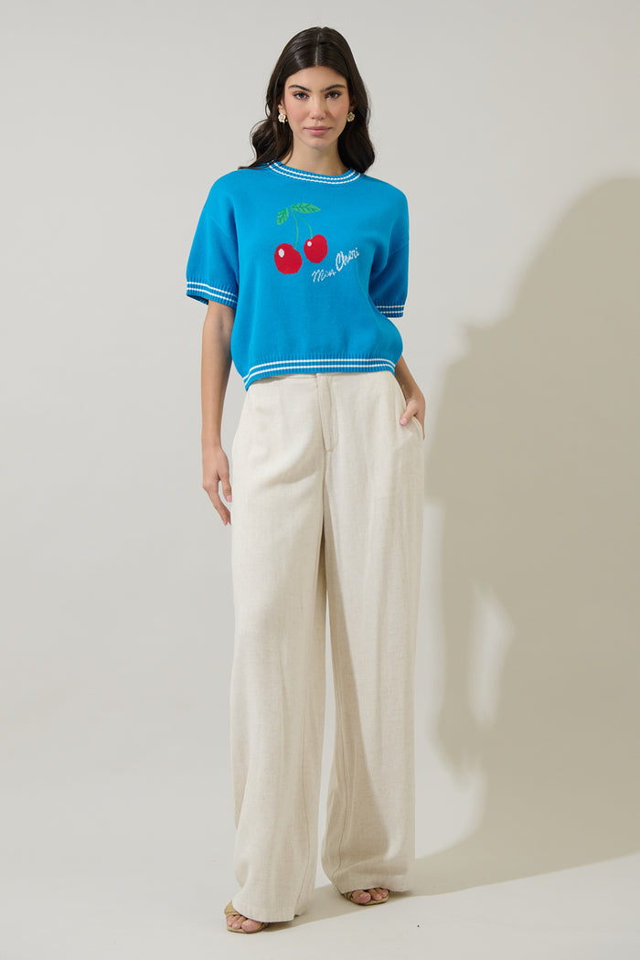 Brissy Cherry Drop Shoulder Sweater Top