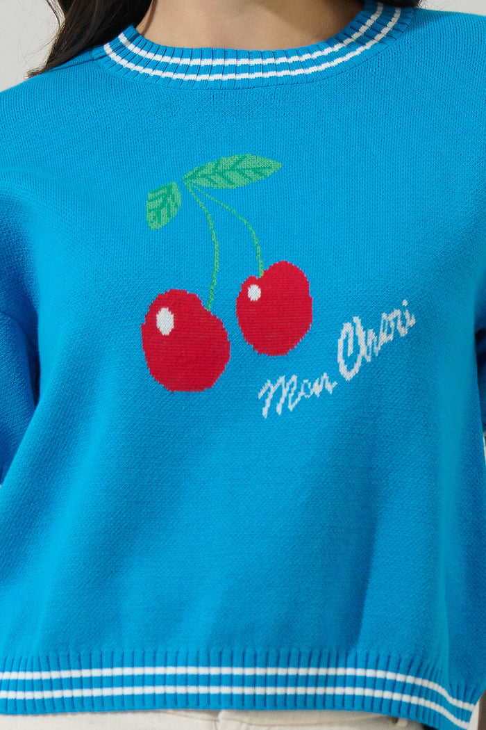 Brissy Cherry Drop Shoulder Sweater Top