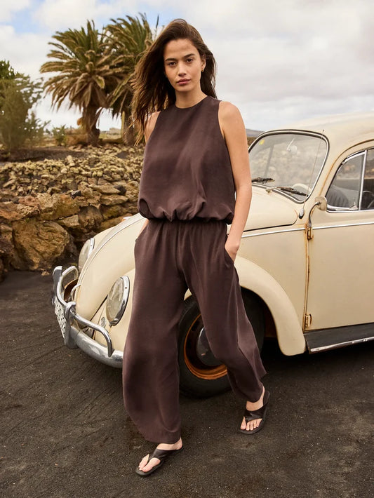Brown Drawstring Trousers Co_ord Summer Set
