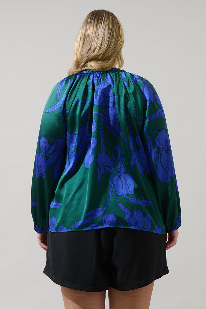 Busbee Floral Alcazar Raglan Sleeve Satin Blouse Curve