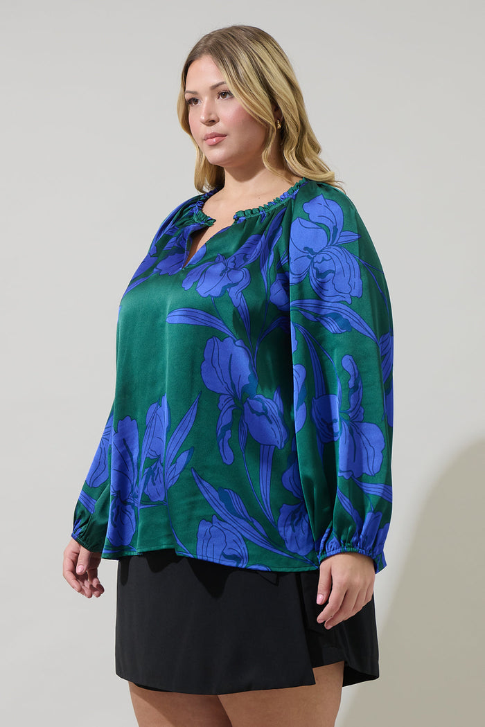 Busbee Floral Alcazar Raglan Sleeve Satin Blouse Curve