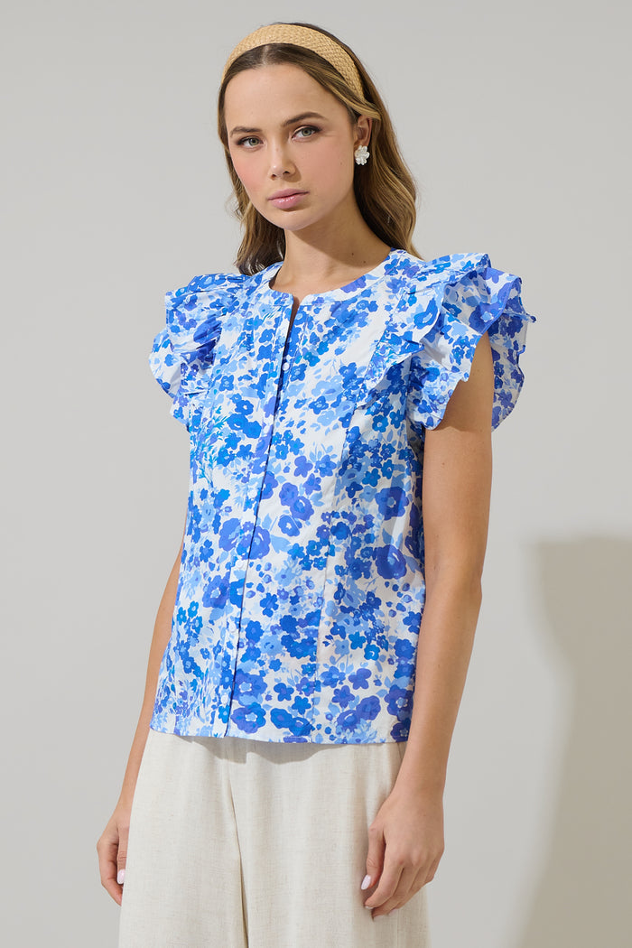 Carli Floral Sammi Button Down Ruffle Top