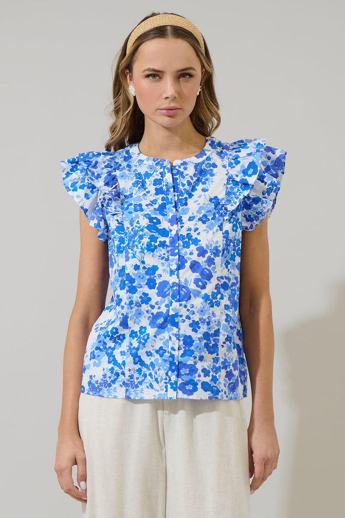 Carli Floral Sammi Button Down Ruffle Top