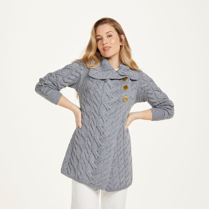 Carraig Ladies Grey Aran Cardigan