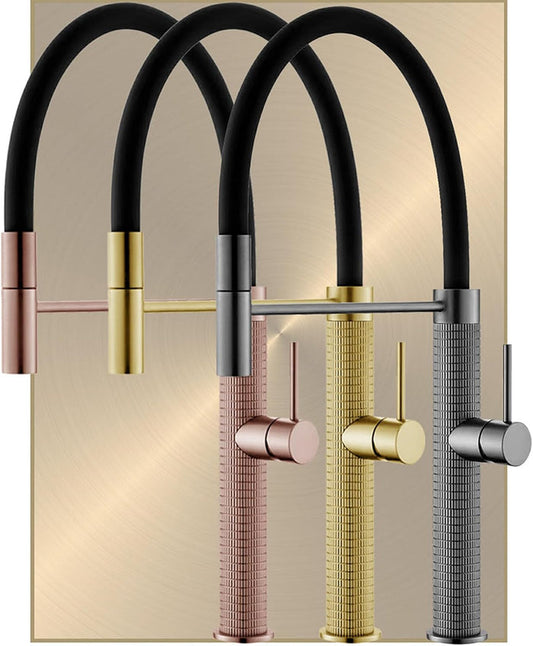 Carved Spring Neck Pull Out Kitchen Sink Mixer Tap Brass 4 Colors