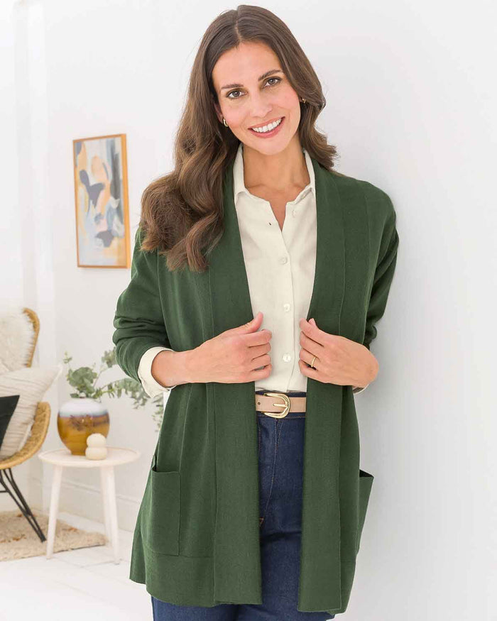Celine Merino Wool Blend Cardigan - Cedar - The Classic Boutique