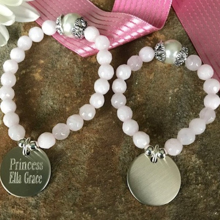 Child and Infant Beaded Engraved Monogram Bracelet with Pearl