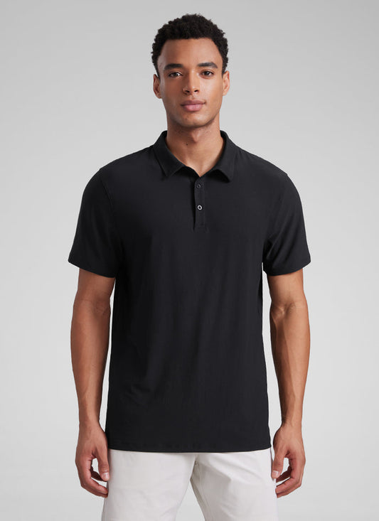 CRZ YOGA Men's Cloudweight Moisture Wicking Polo Short Sleeve Black