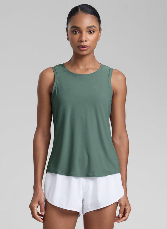 CRZ YOGA Women High Neck Cloudweight Open Back Lightweight Athletic Tank Graphite Green
