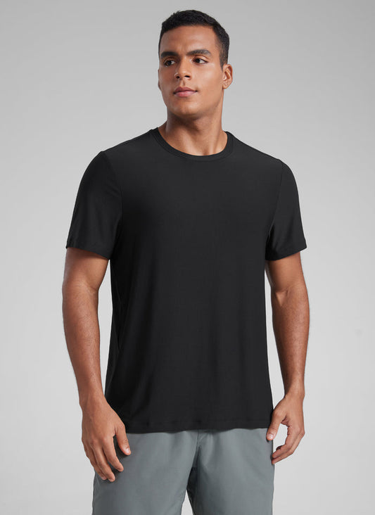 CRZ YOGA Men's Workout Lightweight Athletic Casual Short Sleeve Shirt Black