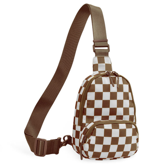 Coffee Small Checkered Sling Fanny Pack