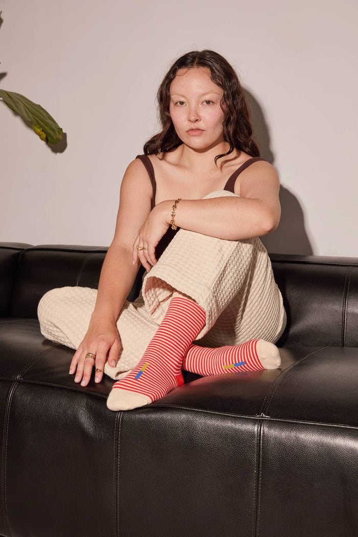 Cole Thin Stripe Crew Socks — Poppy | Hooray Sock Co.