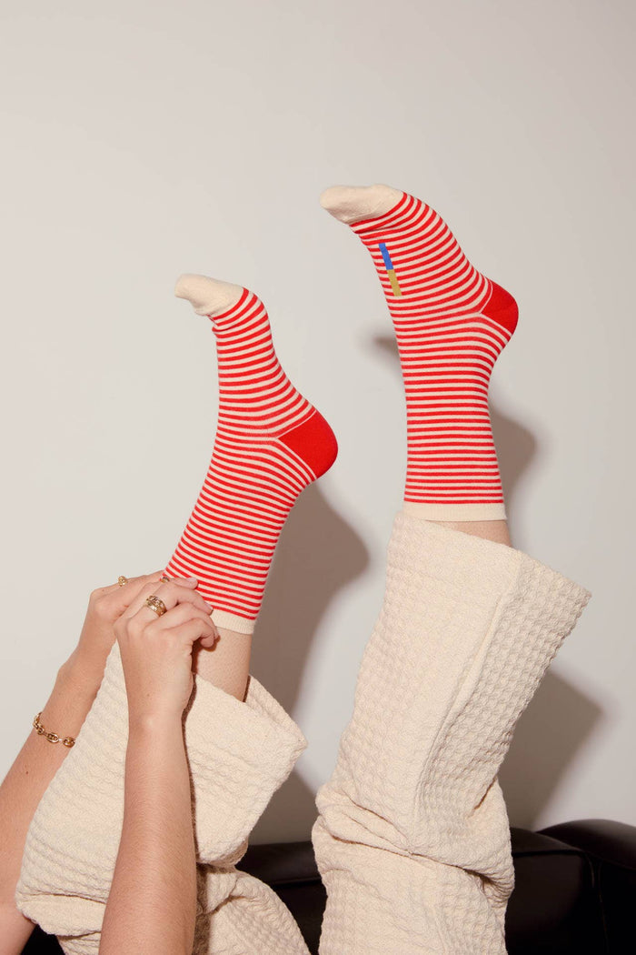 Cole Thin Stripe Crew Socks — Poppy | Hooray Sock Co.