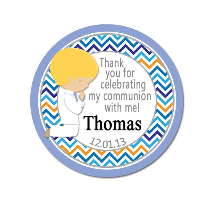Communion Boy Multi Color Chevron Wide Border Personalized Sticker Birthday Stickers - INKtropolis