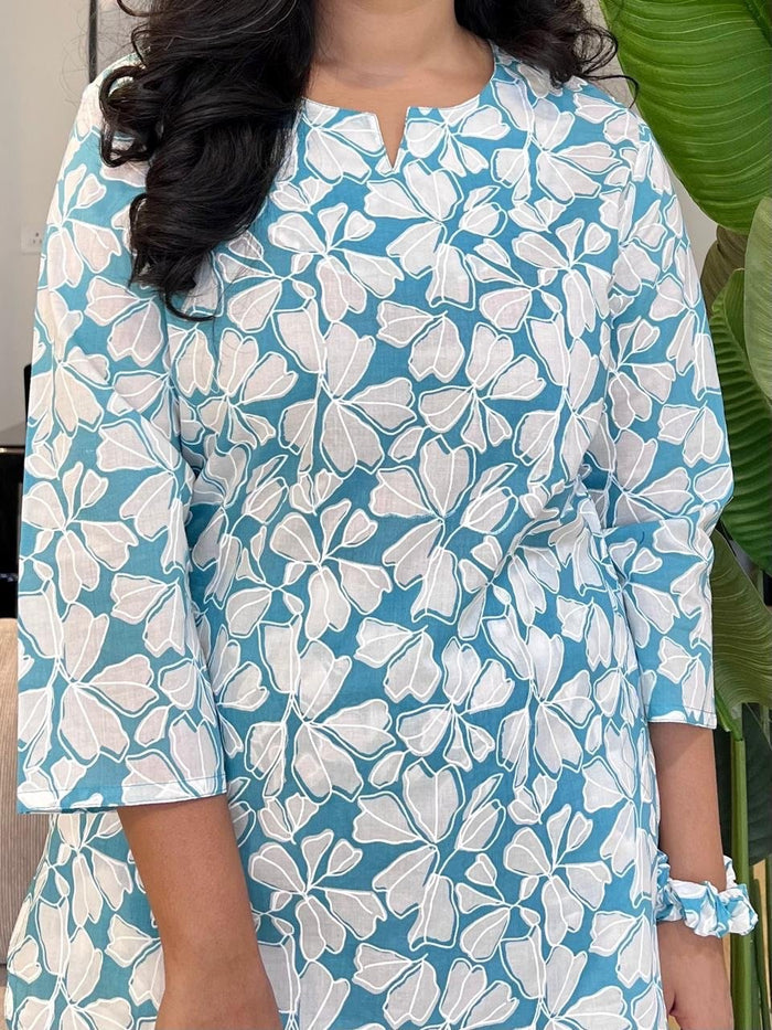 Cotton Lounge Set- Light Blue Leaves