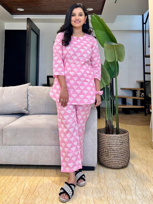 Cotton Lounge Set- Pink Pollens