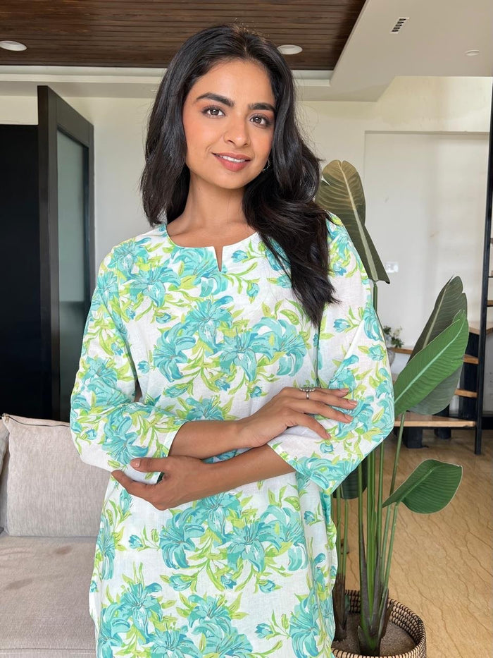 Cotton Lounge Set- White Fresh Florals