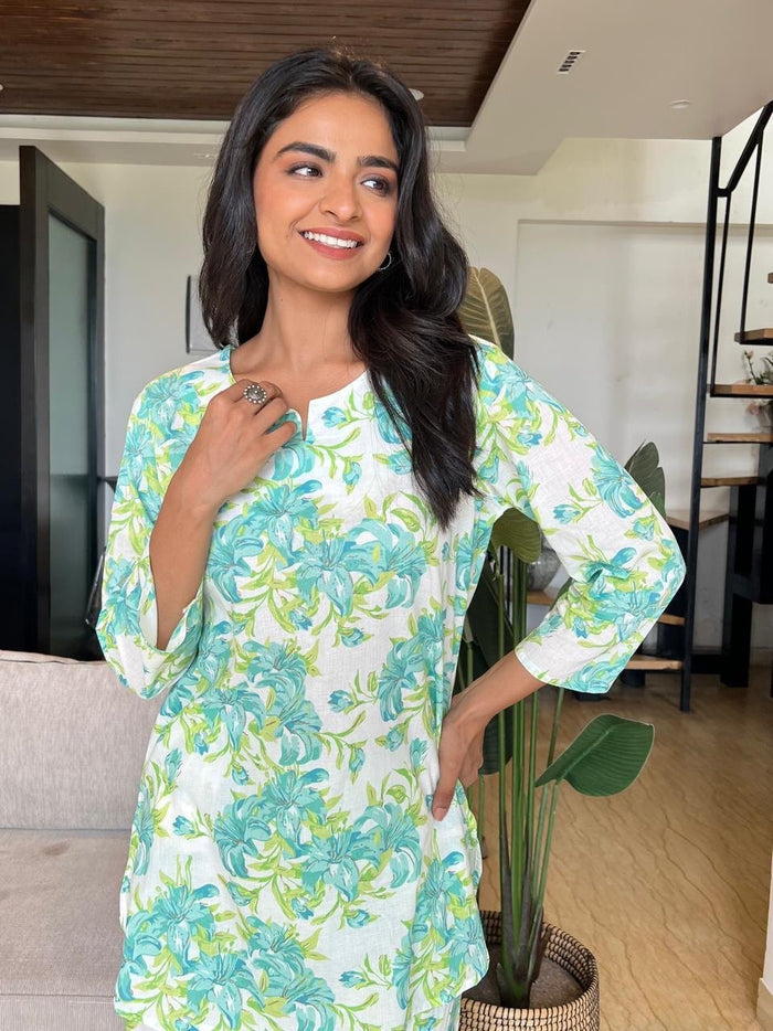 Cotton Lounge Set- White Fresh Florals