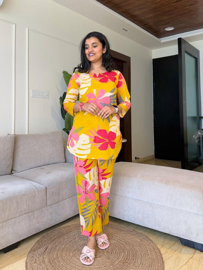 Cotton Lounge Set- Yellow Hibiscus