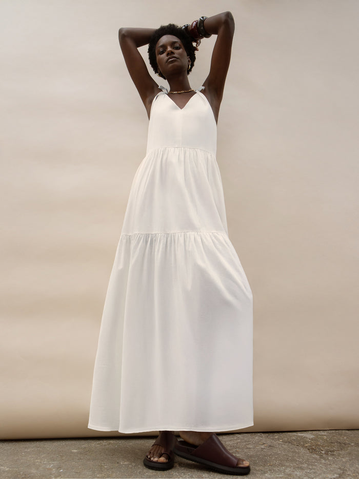 Cream Linen Tie Strap Dress