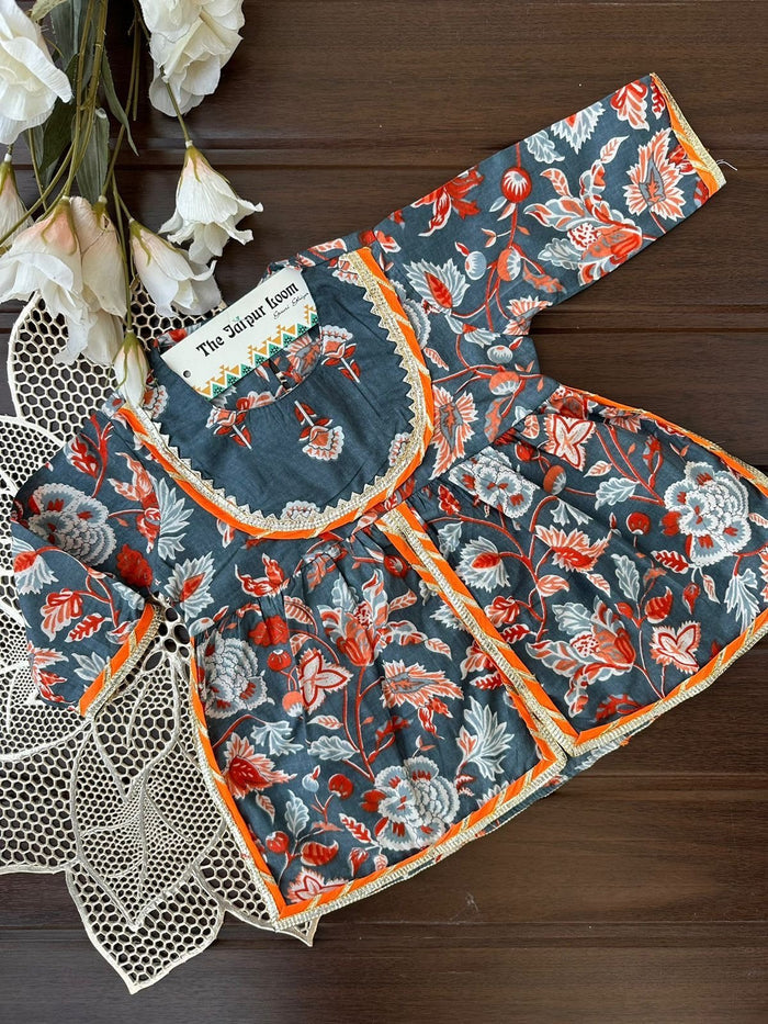 Dark Floral Front Slit Sharara Set