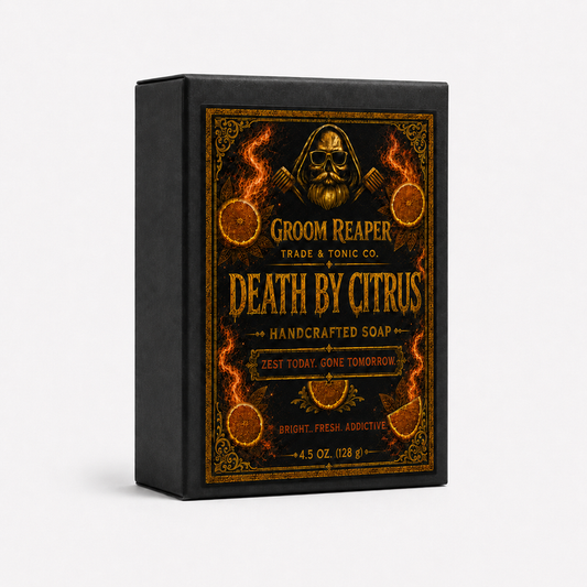 "Groom Reaper Death By Citrus Handcrafted Soap – Bergamot Citrus scent – bright, fresh, addictive – 4.5 oz small-batch bar soap for men"