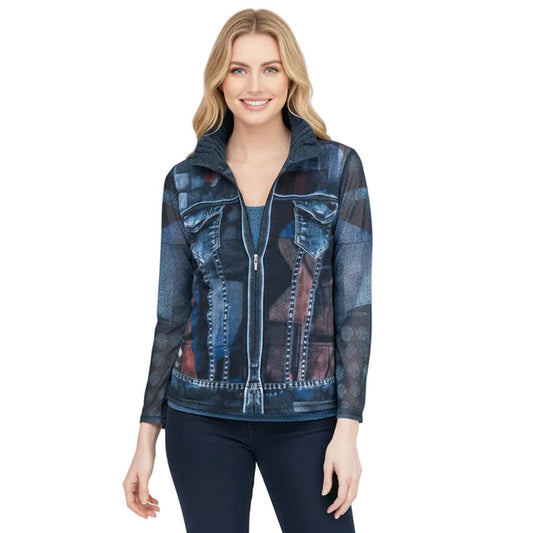 Denim & Musical Print  Mesh Twin Set - 31429-BLU - Size XXL Only!