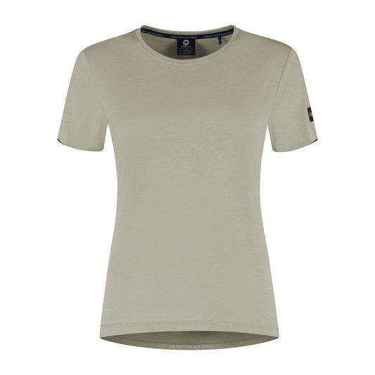 Rogelli Distance hardloopshirt korte mouw dames taupe voorkant.