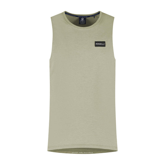 Rogelli Distance mouwloos hardloopshirt heren taupe voorkant.