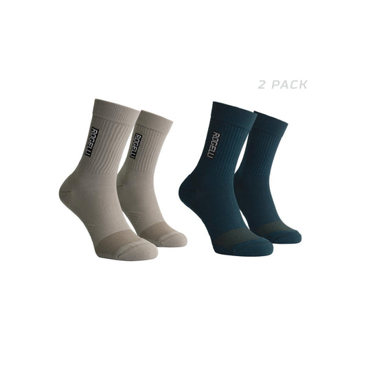 Rogelli Distance 2-pack hardloopsokken blauw en taupe.