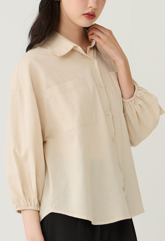 Dotted Texture Midi Sleeve Blouse