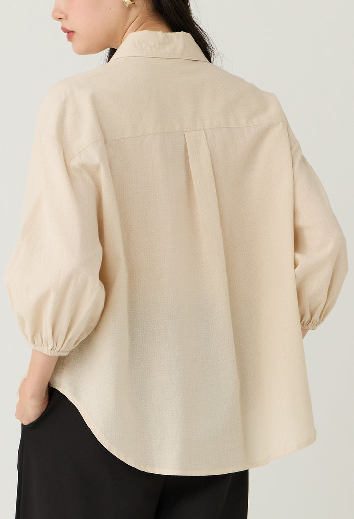 Dotted Texture Midi Sleeve Blouse
