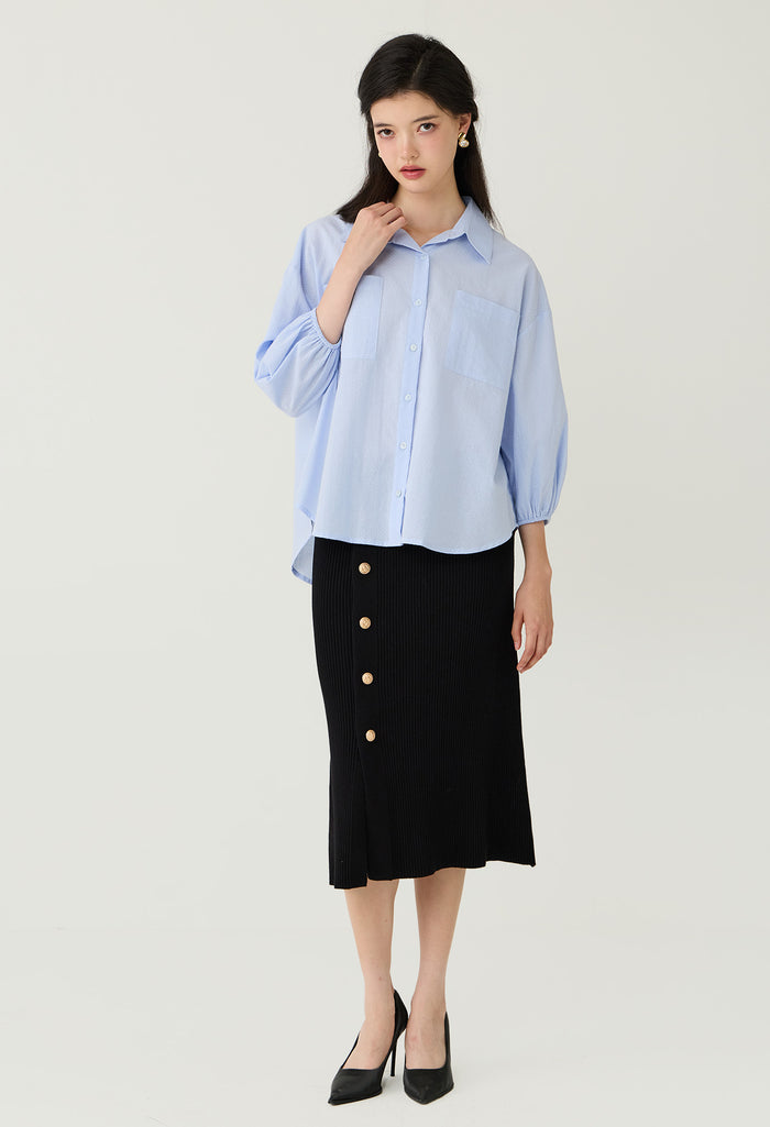 Dotted Texture Midi Sleeve Blouse