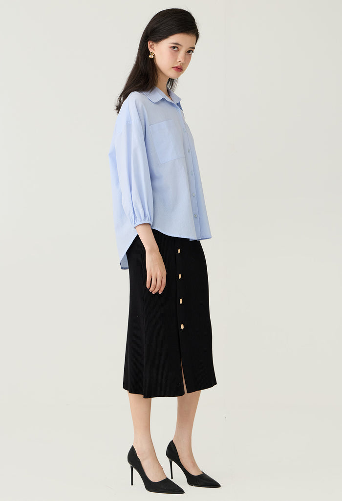 Dotted Texture Midi Sleeve Blouse