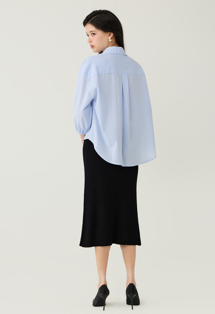 Dotted Texture Midi Sleeve Blouse