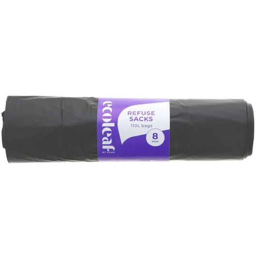 Ecoleaf Recycled Refuse Sacks - 110L Roll of 8