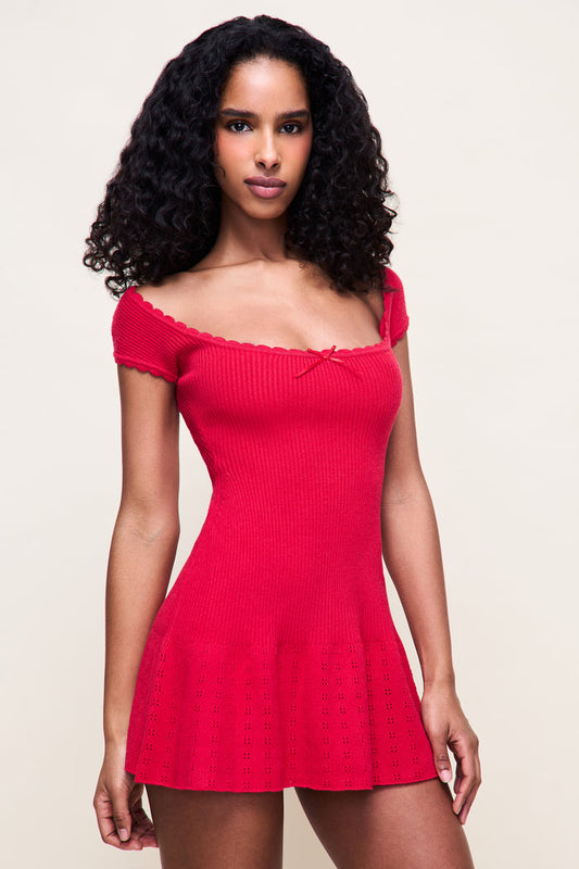 Eileen Pointelle Dress in Red Love