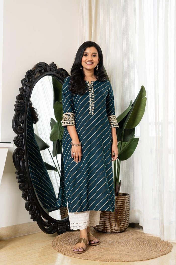 Elegant Leheriya Kurti- Blue
