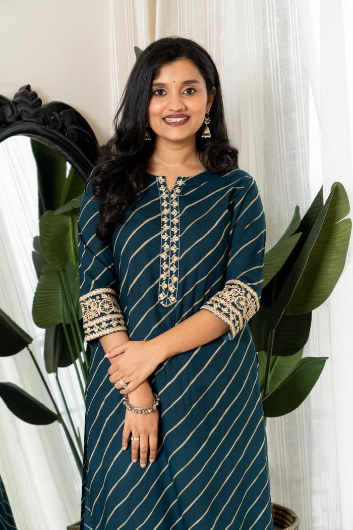 Elegant Leheriya Kurti- Blue