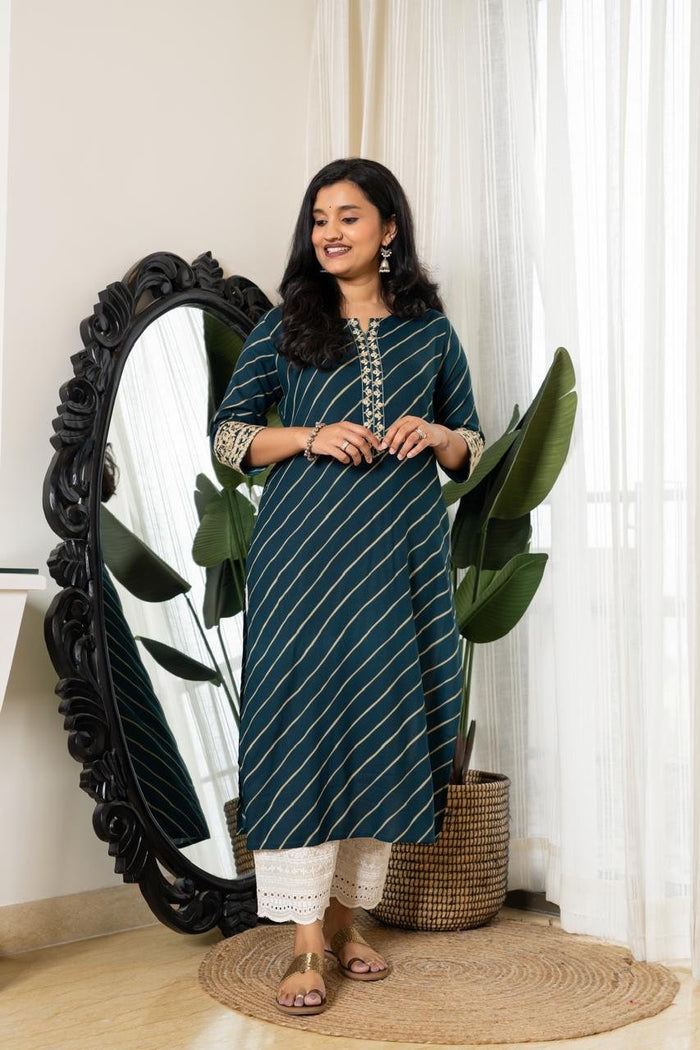 Elegant Leheriya Kurti- Blue